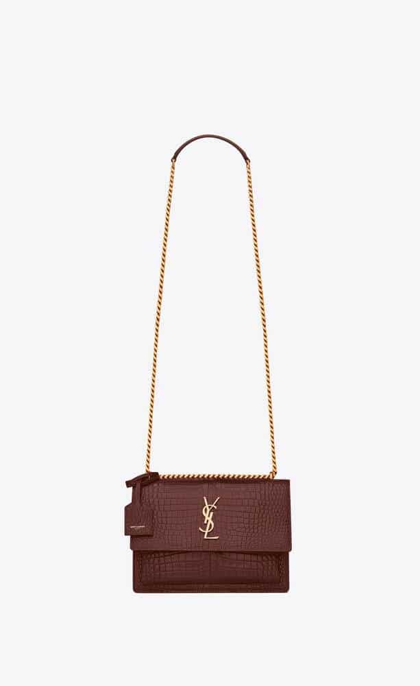 YSL Sunset Medium in Crocodile Embossed Shiny Leather Bag