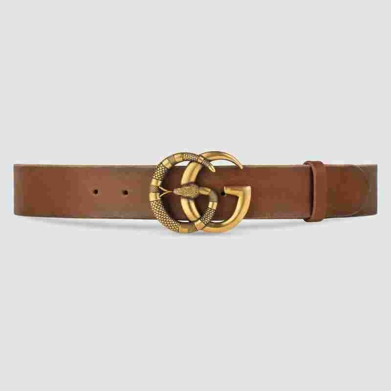 Gucci Leather belt with Double G buckle with snake
