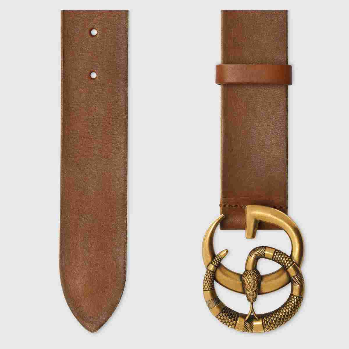 Gucci Leather belt with Double G buckle with snake