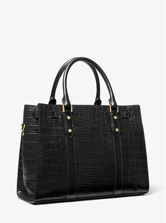 Michael Kors Nouveau Hamilton Large Crocodile Embossed Leather Satchel Bag