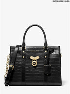 Michael Kors Nouveau Hamilton Large Crocodile Embossed Leather Satchel Bag