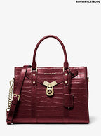 Michael Kors Nouveau Hamilton Large Crocodile Embossed Leather Satchel Bag