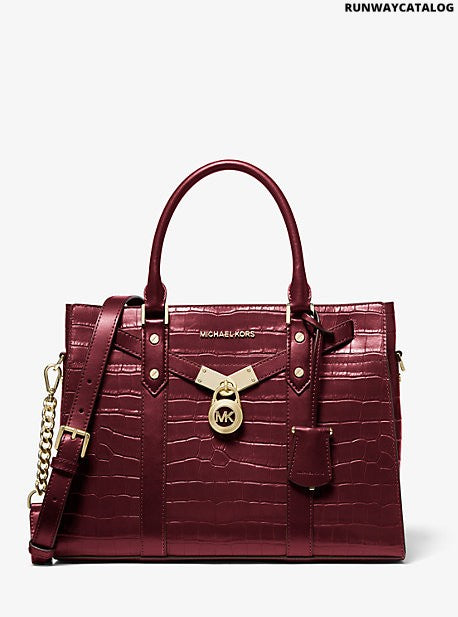 Michael Kors Nouveau Hamilton Large Crocodile Embossed Leather Satchel Bag