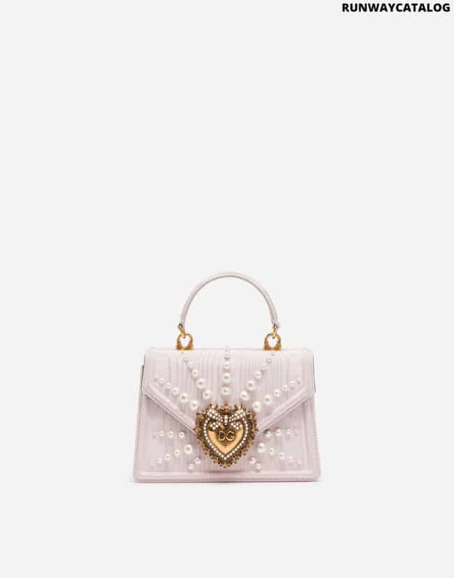 DOLCE&amp;GABBANA SMALL MOIRÉ DEVOTION BAG WITH PEARL EMBROIDERY