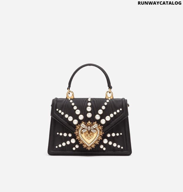 DOLCE&amp;GABBANA SMALL MOIRÉ DEVOTION BAG WITH PEARL EMBROIDERY