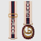 Gucci stripe belt with Double G and crystals