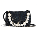 Chanel Black Tweed Fabric &amp; Pearls Classic Single Flap Bag