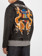 GUCCI- Dragon Appliqué Leather Jacket - Mens - Black