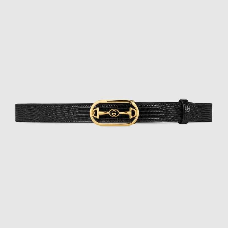 Gucci Lizard Belt with Interlocking G Horsebit Buckle