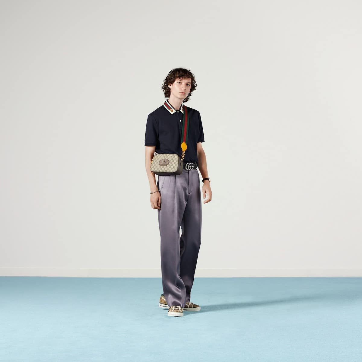 COTTON POLO WITH WEB AND FELINE HEAD