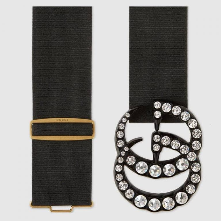 Gucci Elastic belt with crystal Double G buckle