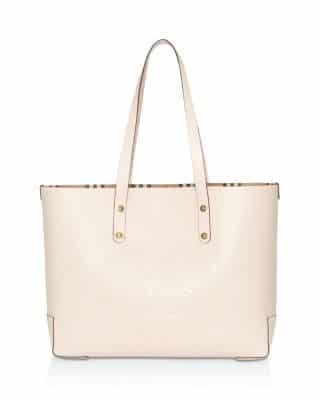 Burberry Small Embossed Crest Leather Tote Bag in White