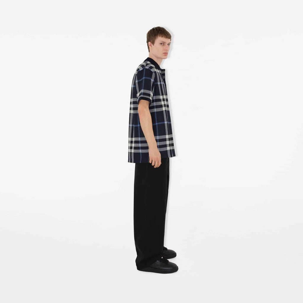 Check Cotton Polo ShirtPrice undefined Colour: White/Dark Blue