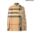 Burberry Logo Print Patchwork Check Cotton Oversized Shirt