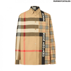 Burberry Logo Print Patchwork Check Cotton Oversized Shirt