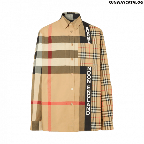 Burberry Logo Print Patchwork Check Cotton Oversized Shirt
