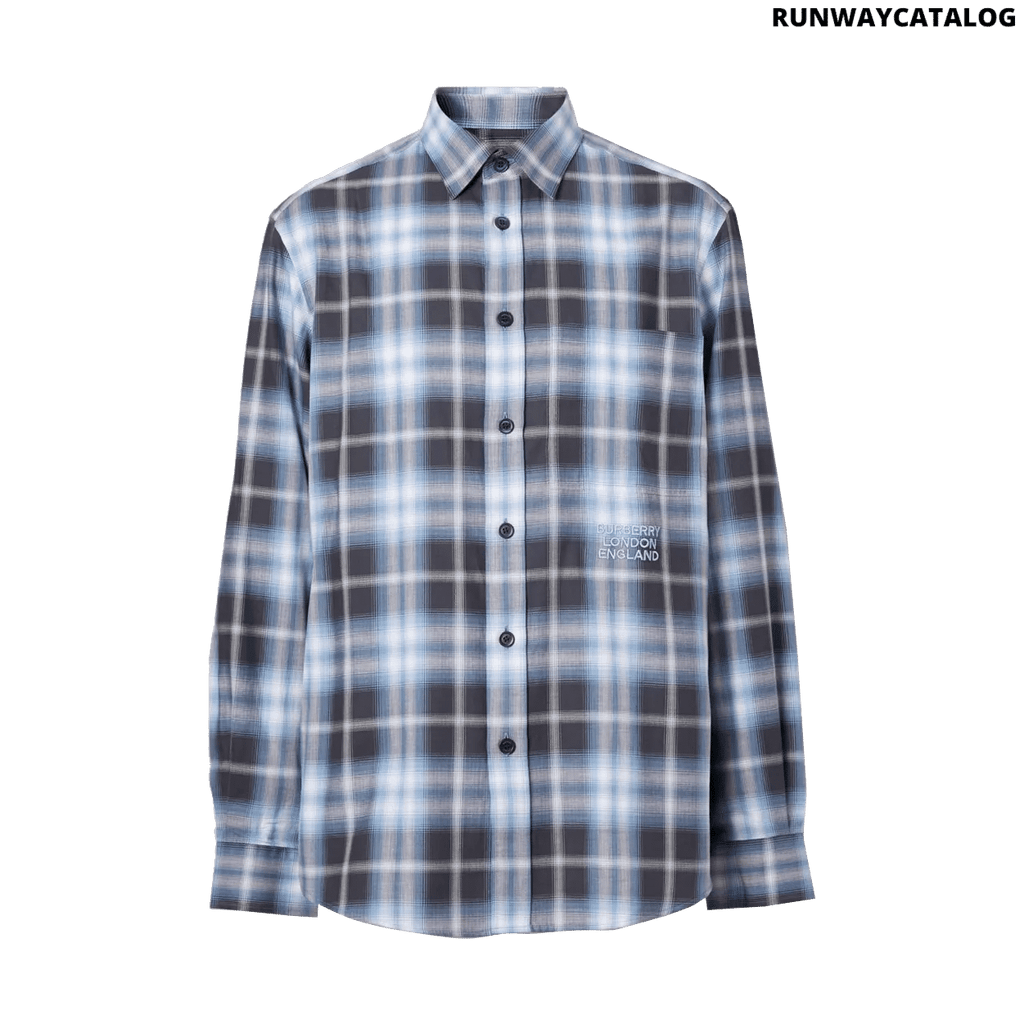 Burberry Embroidered Logo Ombré Check Cotton Shirt