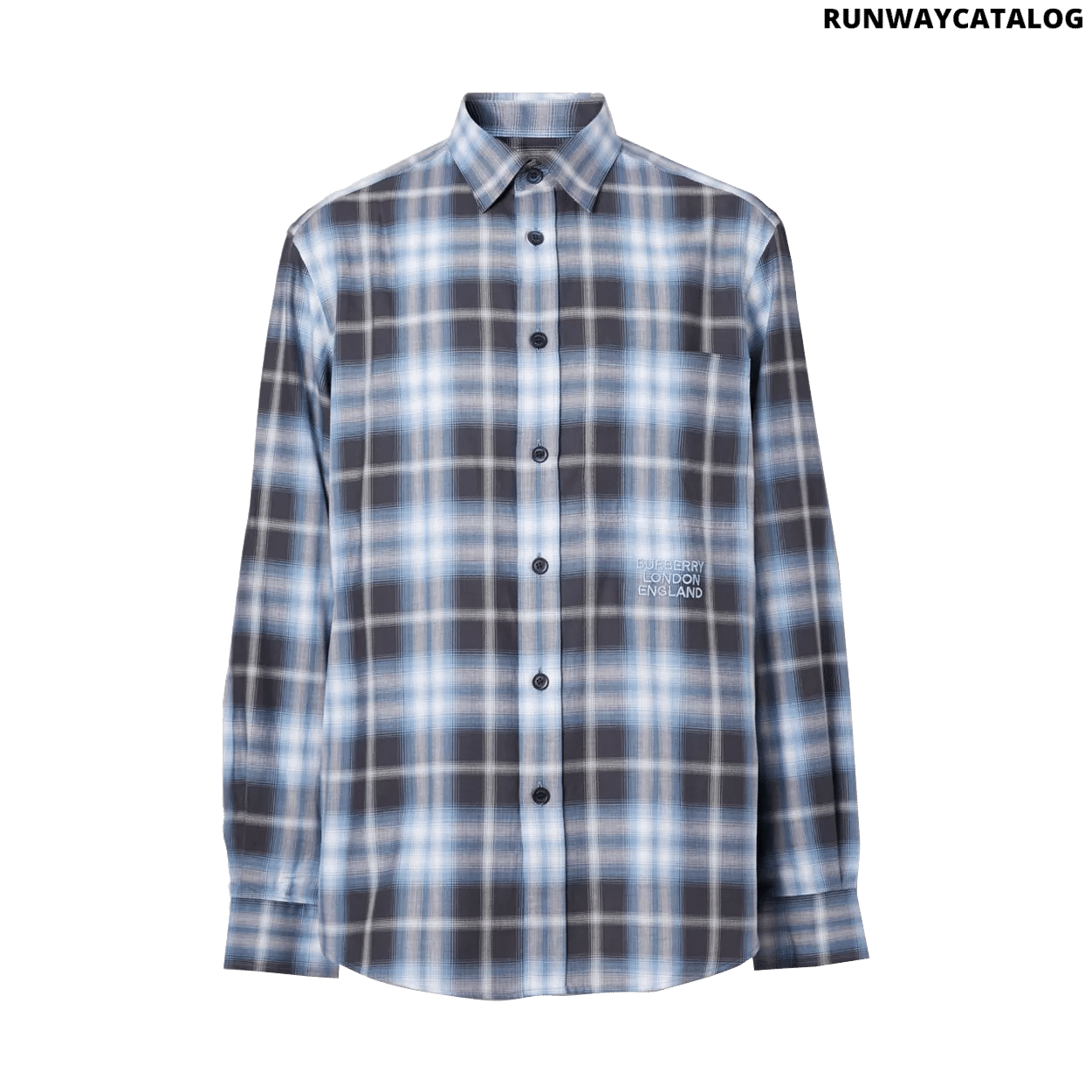 Burberry Embroidered Logo Ombré Check Cotton Shirt