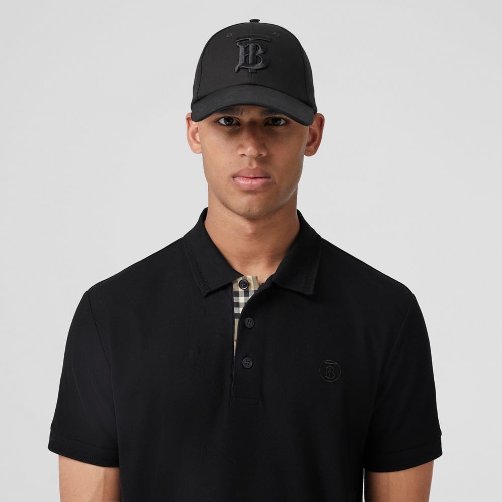Monogram Motif Cotton Piqué Polo Shirt Black