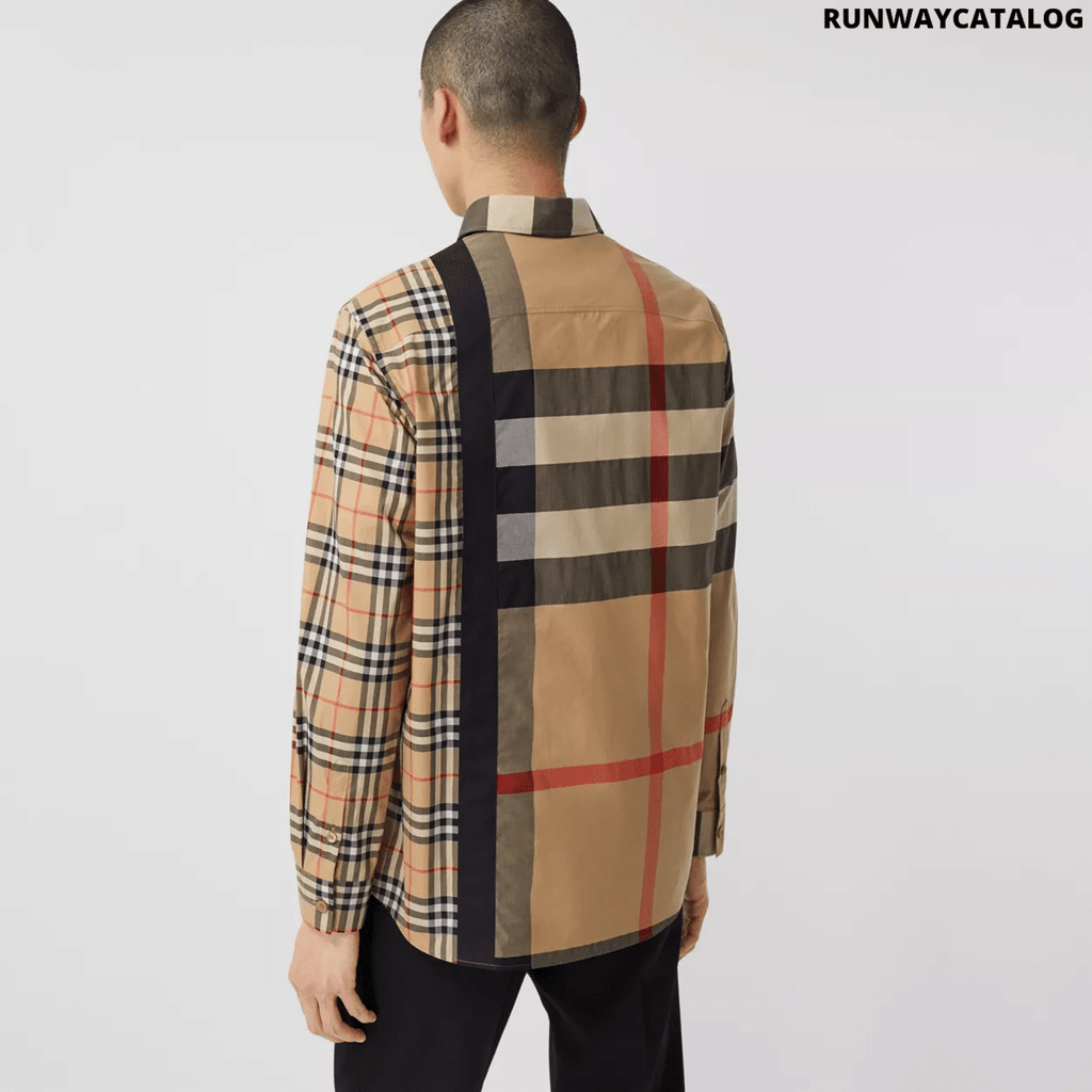 Burberry Logo Print Patchwork Check Cotton Oversized Shirt