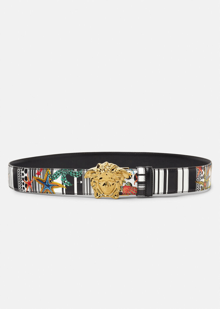 Versace La Medusa Trésor Pinstripe Print Belt