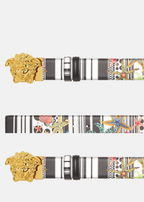 Versace La Medusa Trésor Pinstripe Print Belt