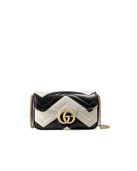 Gucci Super Mini Quilted Leather Chain Shoulder Bag, Black/White