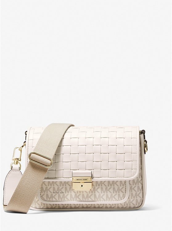 Michael Kors Medium Logo and Woven Leather Messenger Bag