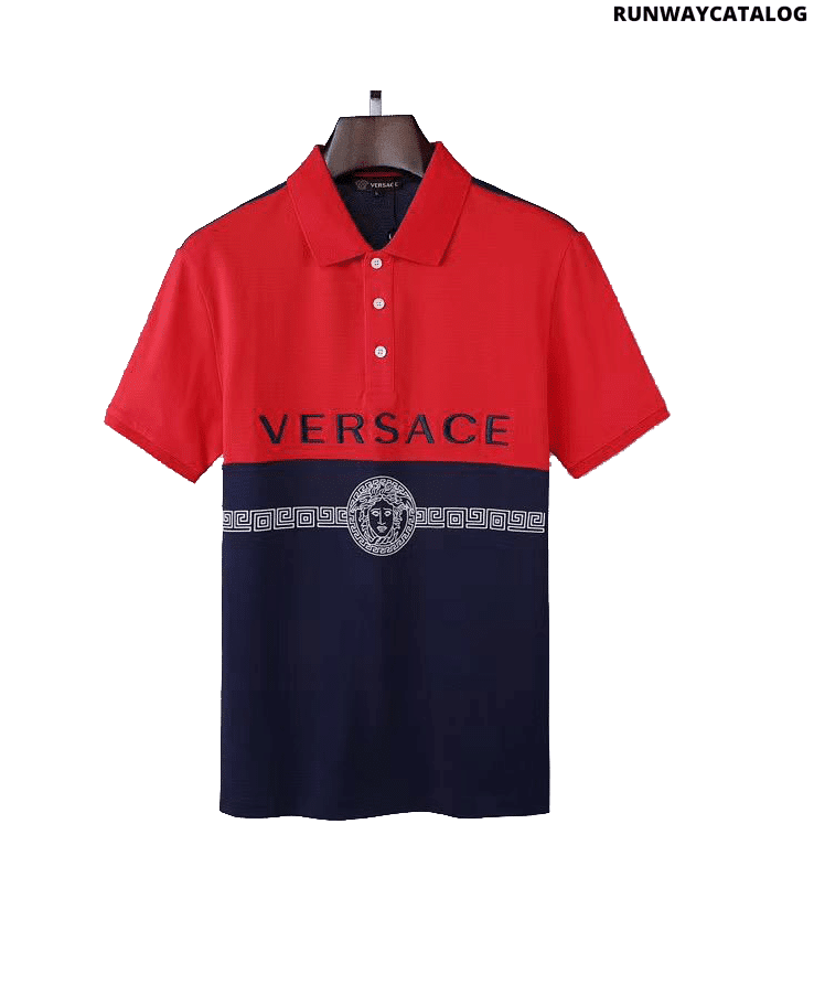 Versace Medusa Print Two Tone Polo Shirt
