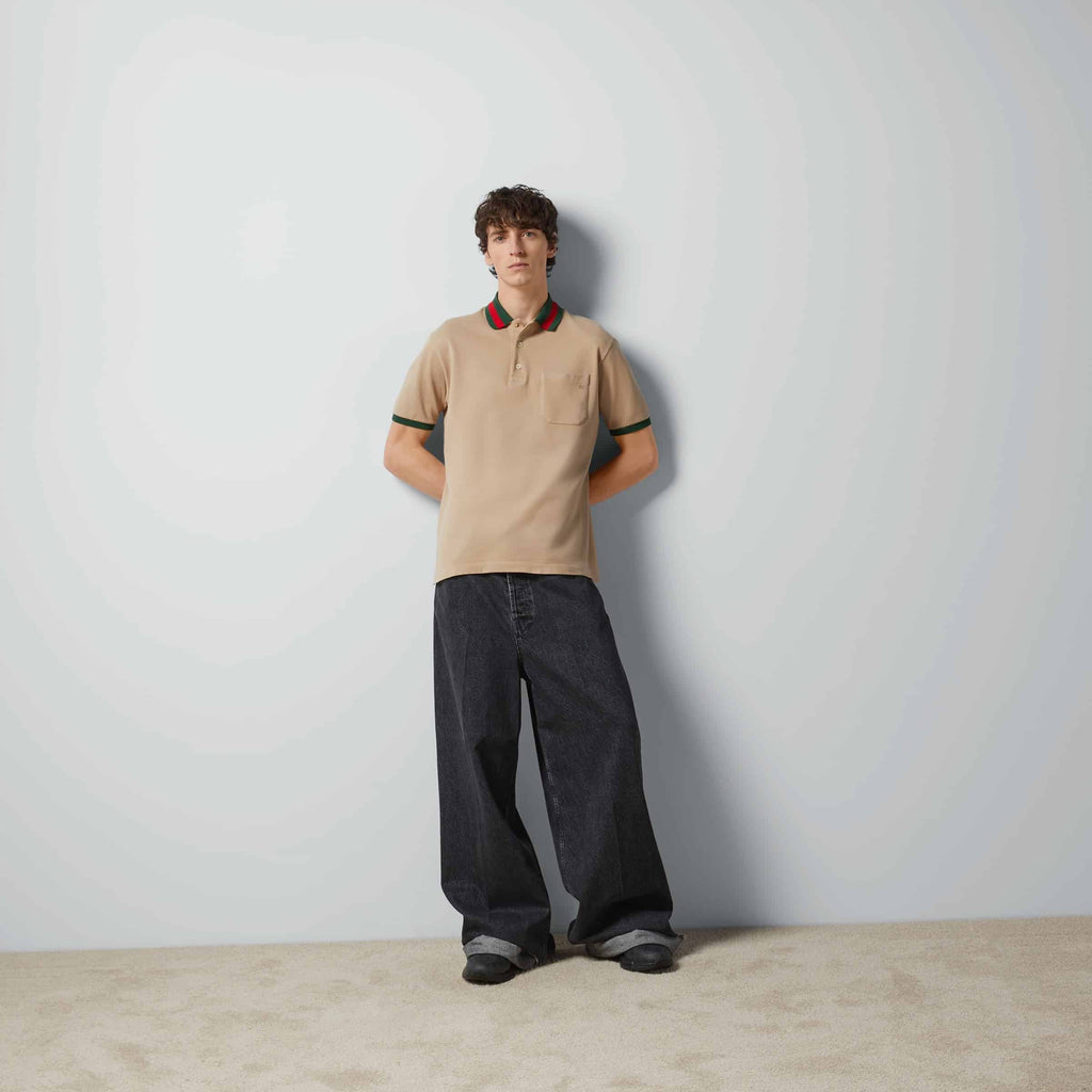 COTTON PIQUET POLO WITH WEB COLLAR