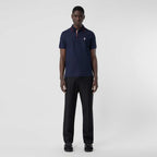 Icon Stripe Placket Cotton Piqué Polo Shirt Navy