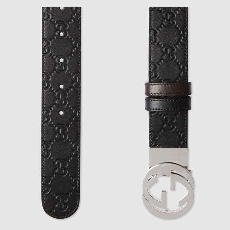 Gucci Black Signature / Brown Leather Reversible Belt