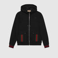 COTTON JERSEY BLACK HOODED JACKET WITH WEB