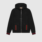 COTTON JERSEY BLACK HOODED JACKET WITH WEB