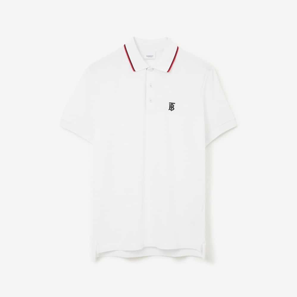 Icon Stripe Placket Cotton Piqué Polo Shirt White