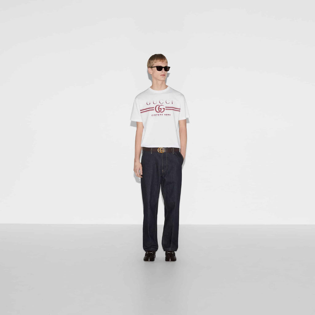 COTTON JERSEY T-SHIRT WITH GUCCI PRINT