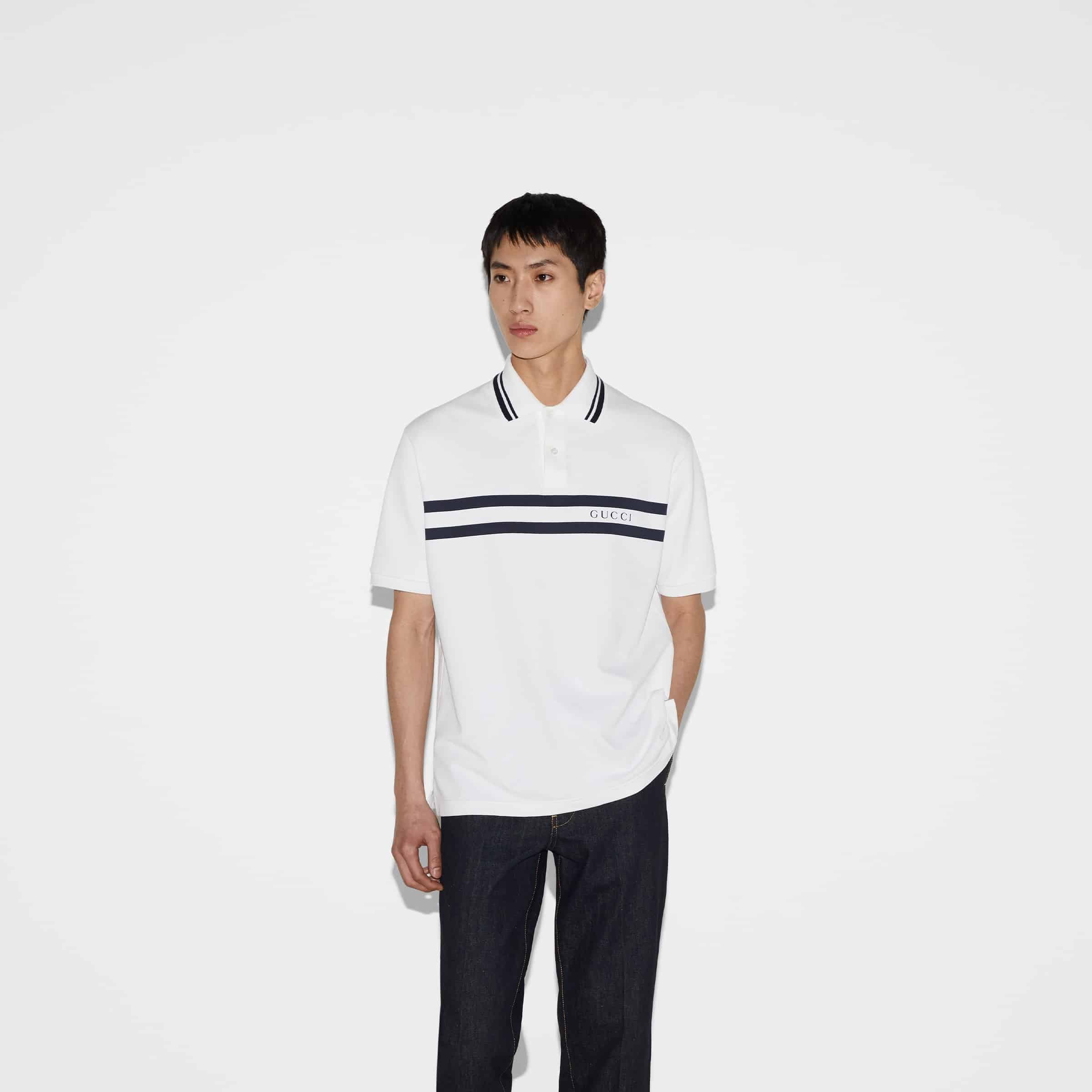 COTTON POLO SHIRT WITH GUCCI PRINT
