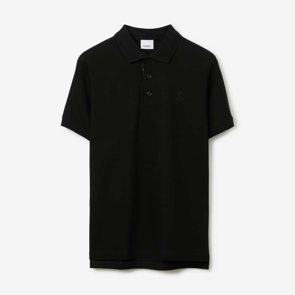 Monogram Motif Cotton Piqué Polo Shirt Black