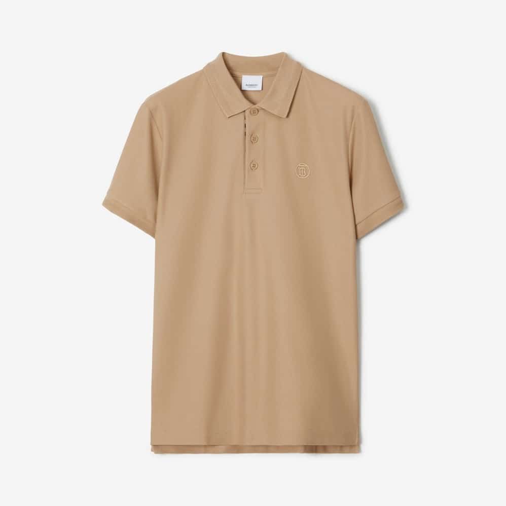 Monogram Motif Cotton Piqué Polo Shirt Soft Fawn
