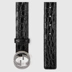 Gucci Crocodile Belt With Interlocking G In Black