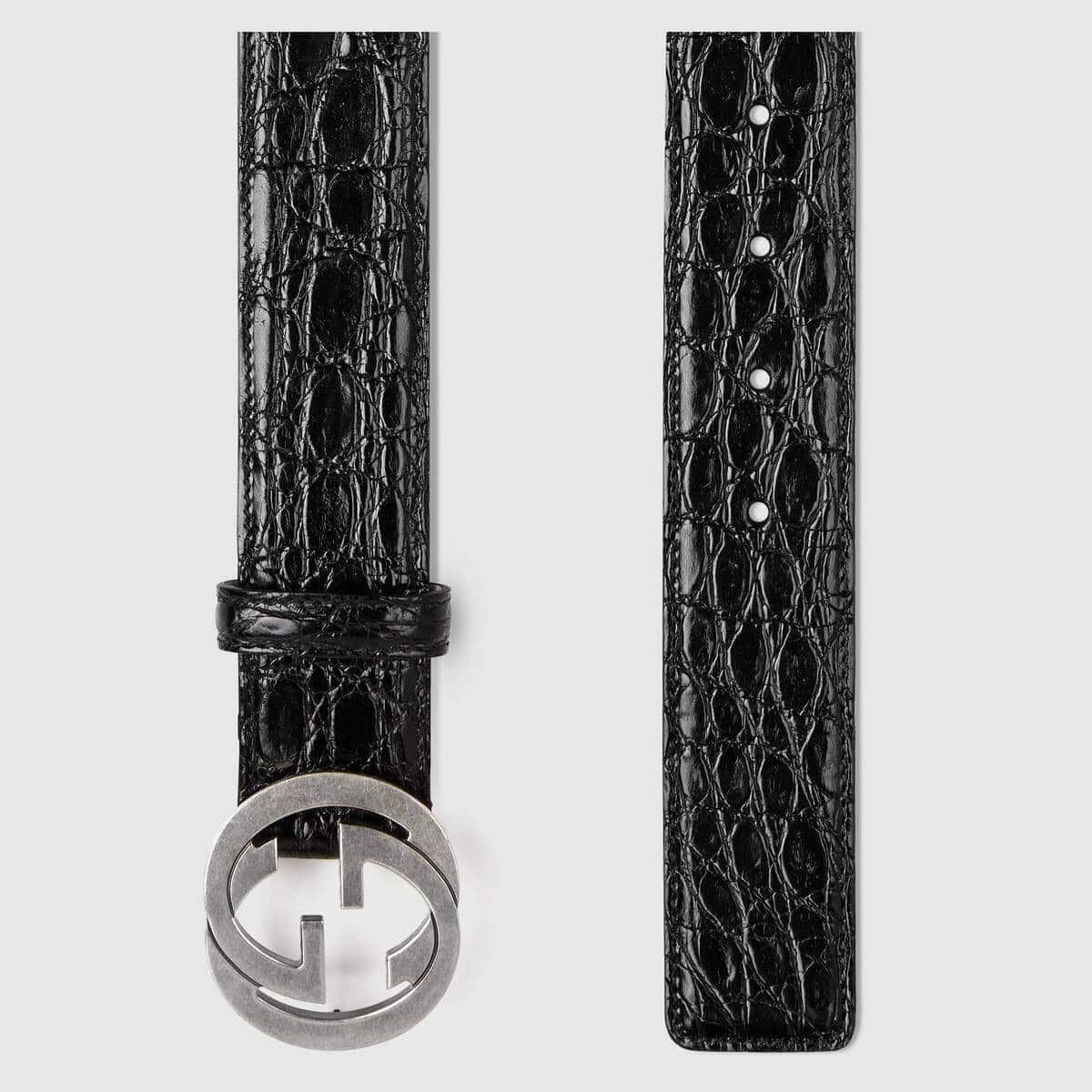 Gucci Crocodile Belt With Interlocking G In Black