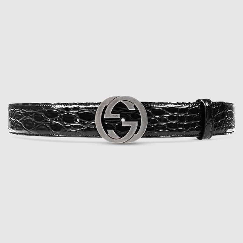 Gucci Crocodile Belt With Interlocking G In Black