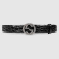 Gucci Crocodile Belt With Interlocking G In Black