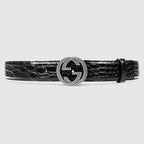 Gucci Crocodile Belt With Interlocking G In Black