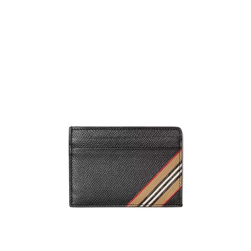 Burberry Icon Stripe Print Grainy Leather Card Case