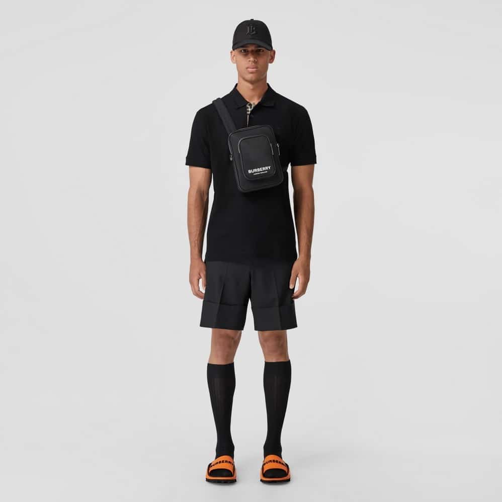 Monogram Motif Cotton Piqué Polo Shirt Black