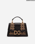 DOLCE &amp;GABBANA SMALL DG AMORE BAG IN BRAIDED RAFFIA AND POLISHED COWHIDE