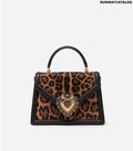 DOLCE &amp; GABBANA MEDIUM DEVOTION BAG CALFSKIN WITH LEOPARD PRINT