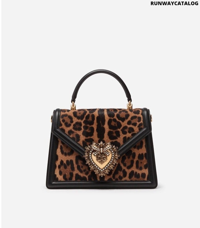 DOLCE &amp; GABBANA MEDIUM DEVOTION BAG CALFSKIN WITH LEOPARD PRINT