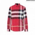 Burberry Check Stretch Cotton Red Poplin Shirt